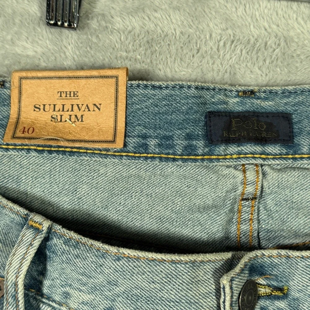 Ralph Lauren Jean Shorts Mens 40 Blue Patchwork Distressed Cutoff Sullivan Jorts
